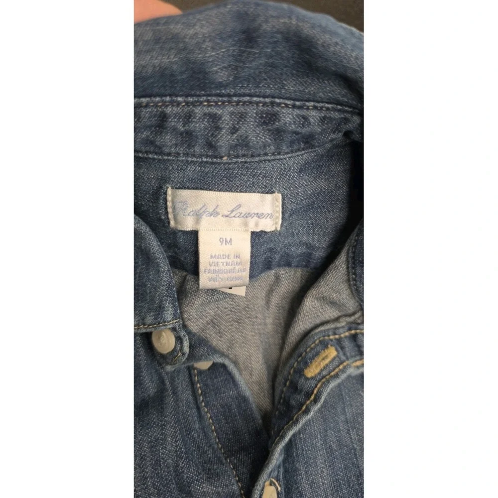 New Ralph Lauren Baby 9M Denim Long Sleeve Button Up Chambray Polo Dress Preppy